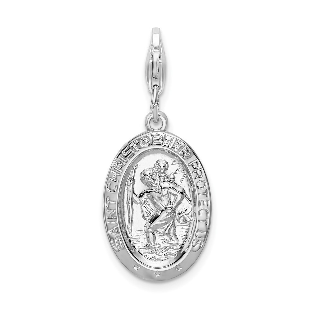 Sterling Silver Polished Saint Christopher Medal Bracelet Charm Lobster Clasp